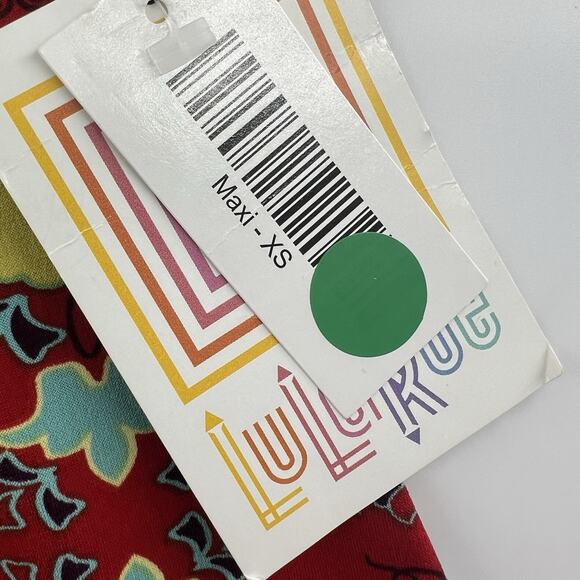 Lularoe Maxi Skirt Women Extra Small Red Floral Long Flowy Stretch Geometric New - Picture 7 of 8